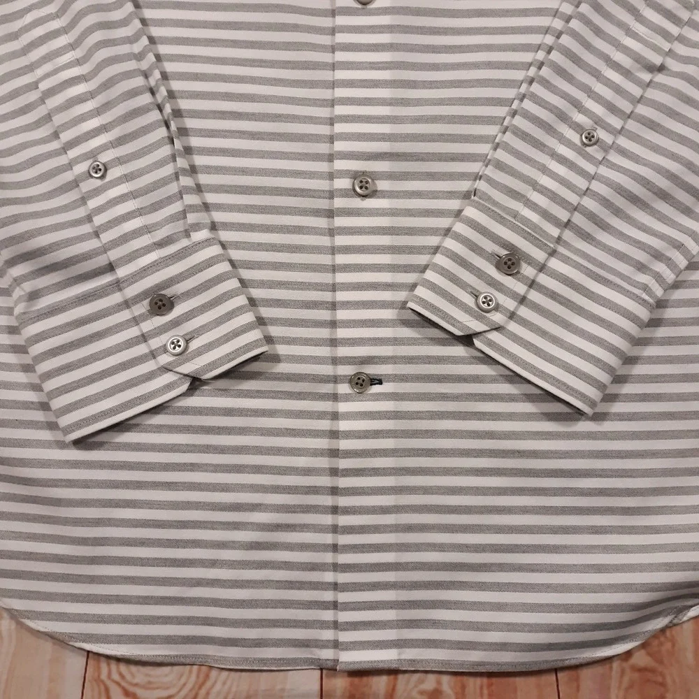 Banana Republic Non-Iron Shirt Mens Size Large Tall Slim‎ Fit Gray Striped NEW